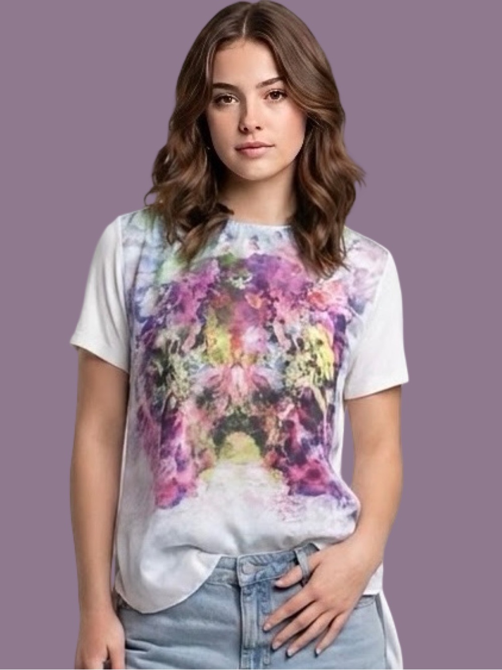 Calvin Klein Abstract Watercolor Blue Multi High-Low Blouse S